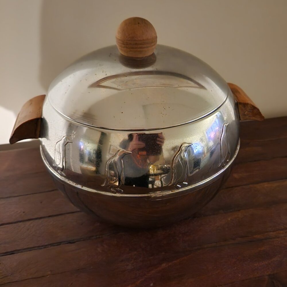 Vintage West Bend Penguin Hot Cold Server Ice Bucket Chrome Wood Handles MCM